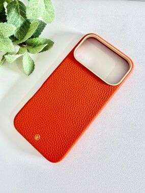 Luxury Pebbled Leather iPhone 17 Pro Max Case MagSafe Orange NWT